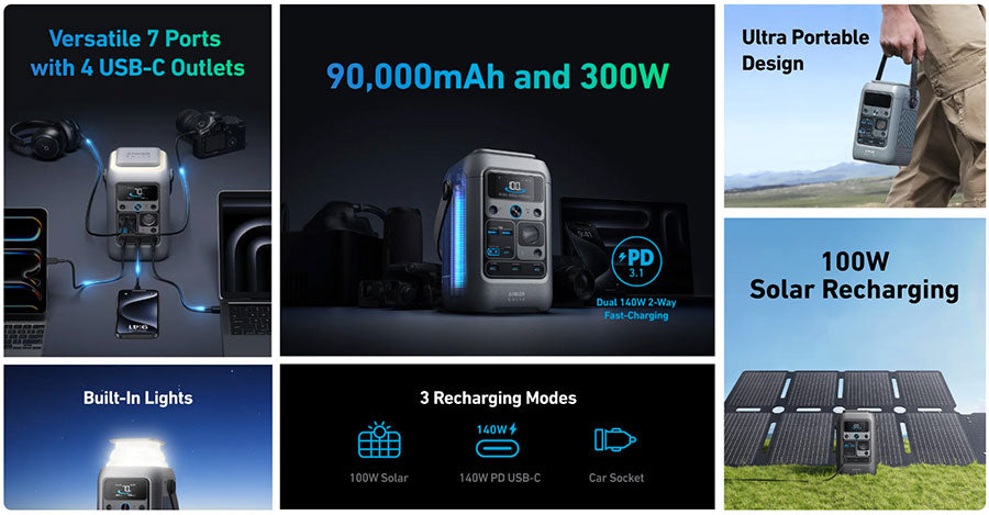 Anker SOLIX C300X DC Portable Power Station With PS60 60W Foldable Solar Panel