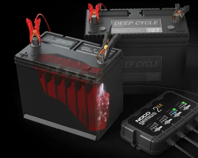 NOCO GENIUS2X4 Battery Maintainer + Battery Desulfator 4-Bank 8 Amp Smart Trickle Battery Charger