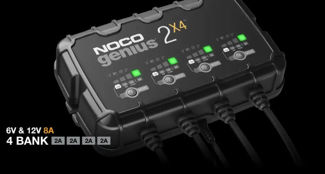 NOCO GENIUS2X4 Battery Maintainer + Battery Desulfator 4-Bank 8 Amp Smart Trickle Battery Charger